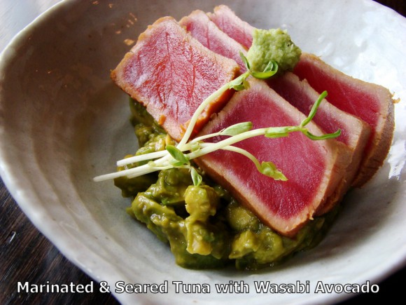 Marinated & Seared yellow fin tuna with Wasabi Avocado