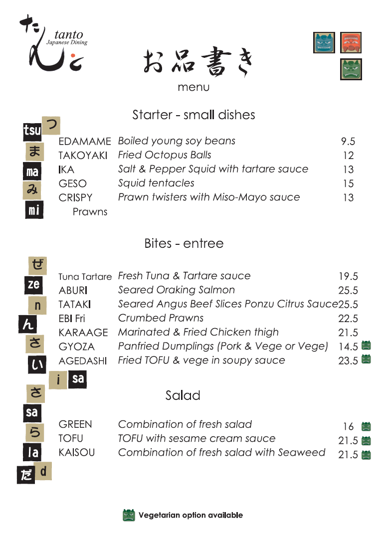 Menu page 1: starters, bites and salads