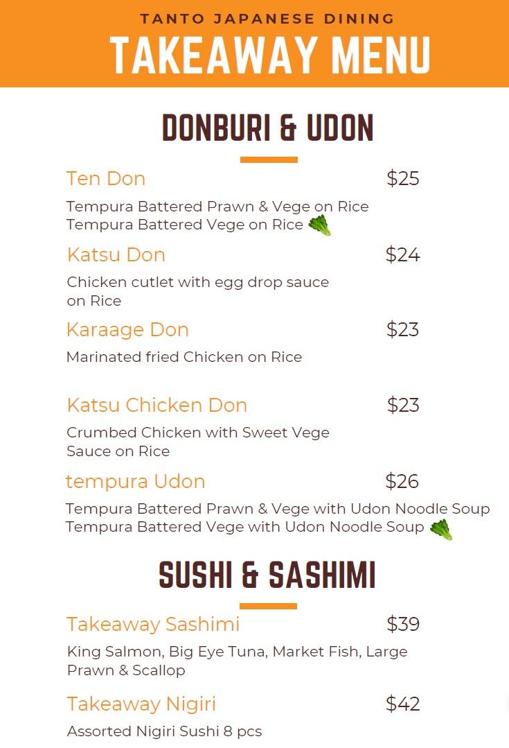 Takeaway menu: donburi, udon, sushi and sashimi