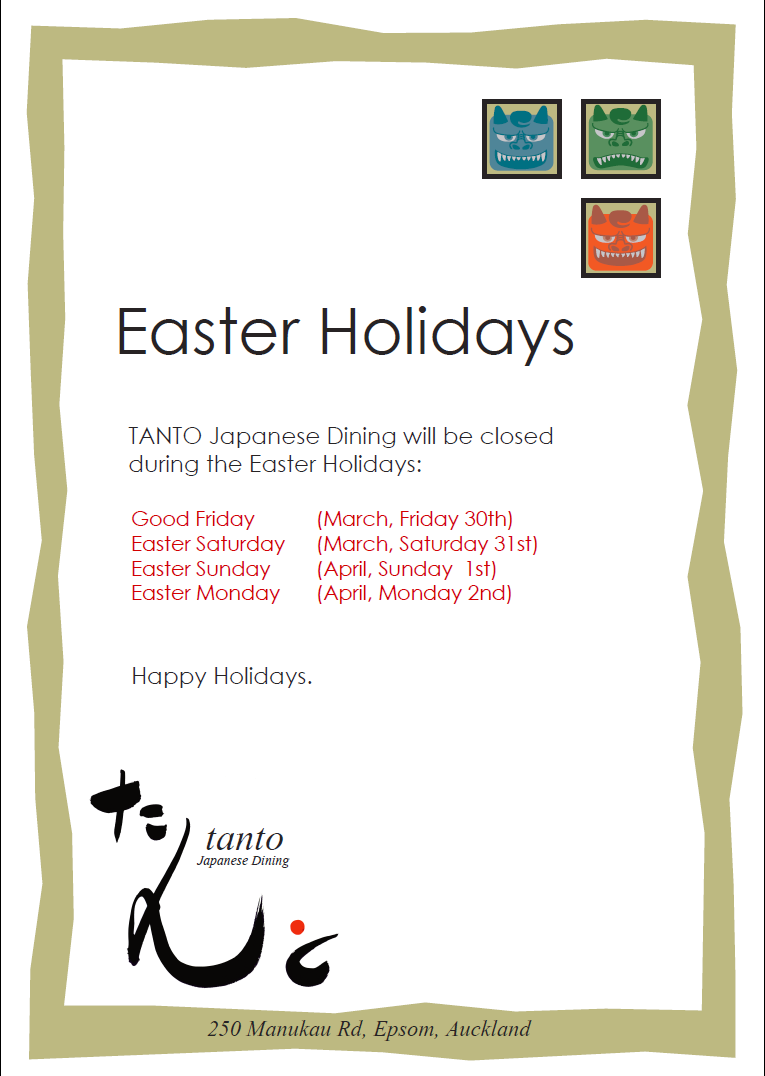 Easter holiday & Temporally closure Sundays