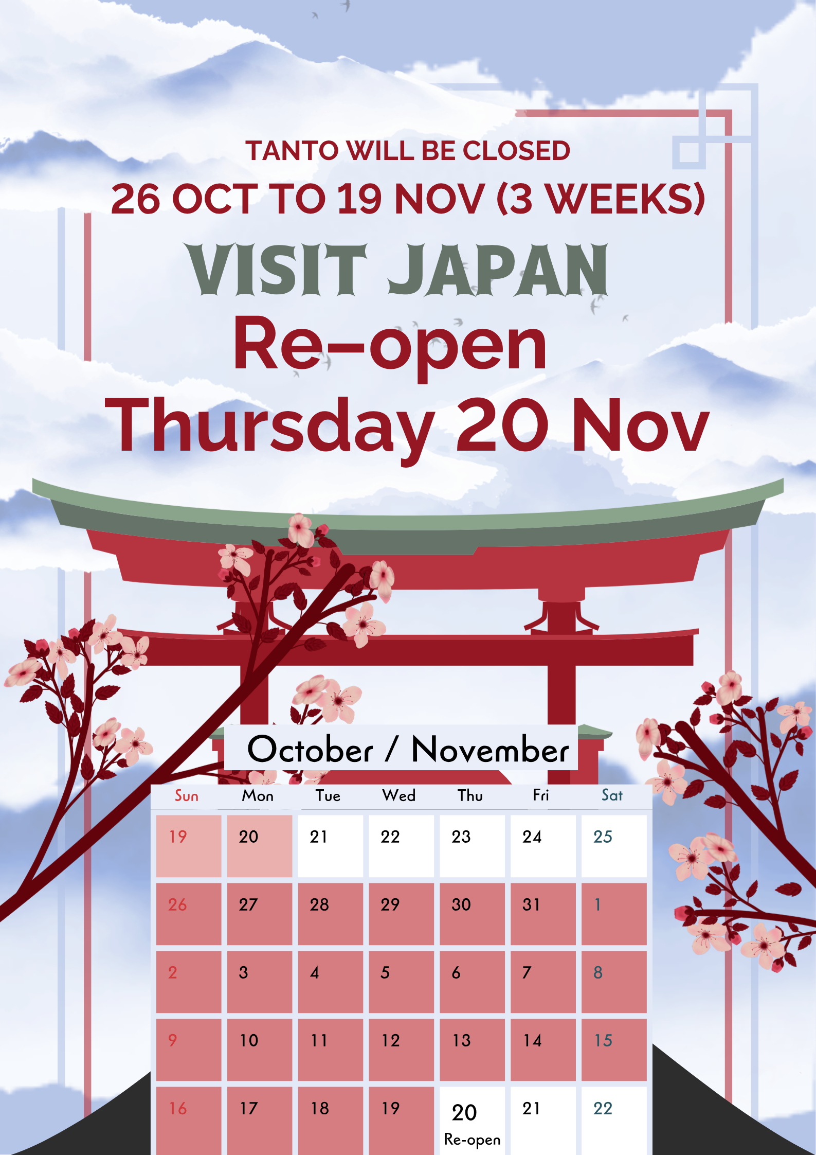 Temporary Closure Notice – Visiting Japan!